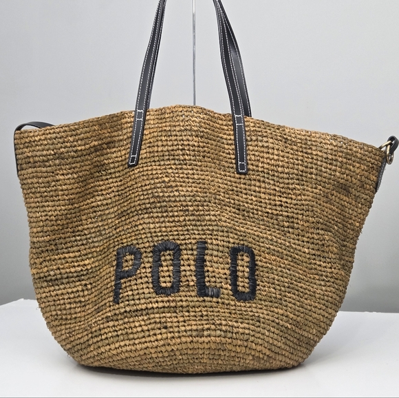 LIKE NEW POLO RALPH LAUREN LARGE RAFFIA TOTE BAG - Picture 3 of 10